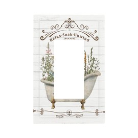 Rustic Farmhouse Wooden Board Botanical Flower Single Rocker/Decora Light Switch Plate Decorative 1 Gang Outlet Cover Faceplate GFCI Electrical Receptacle Wallplate Dimmer for Bathroom Home Decor