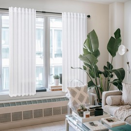 Pitalk White Linen Sheer Curtains 68 Inch Length 2 Panels for Living Room Rod Pocket Pleated Farmhouse Coastal Decor Cotton Textured Gauze Curtain for Dining Room Home Office French Door 52 x 68 Long