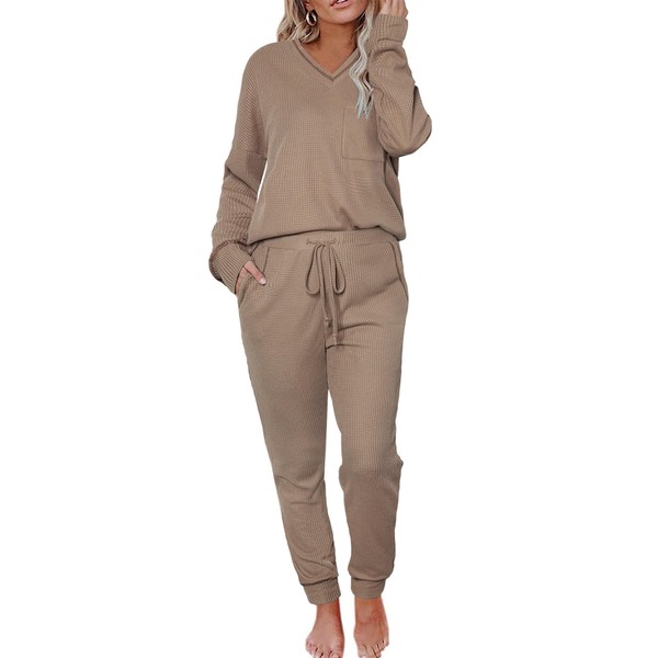 Becotal Womens Pajama Sets Waffle Knit 2 Piece Lounge Sets