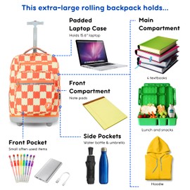 J World New York Sundance Rolling Backpack Girl Boy Roller Bookbag, Wiggle Coral, 20 Inch