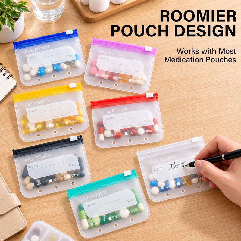 Pill Pouches Bags for Travel 14 Pieces, A8 Reusable Zippered