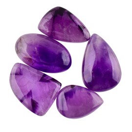 Natural Amethyst Stone, Natural Gemstones and Crystals Cabochon Lot, DIY Jewelry Making Loose Gemstones, Chakra Healing Crystals, Wire Wrapping Cabochons, Pack of 5