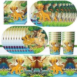 51PCS Lion Party Tableware Set, Lion Birthday Party Set Theme Decoration, Lion Birthday Party Supplies for Birthday Party Kids include Table cloth,Plates, Cups, and Napkins - 10 Guests