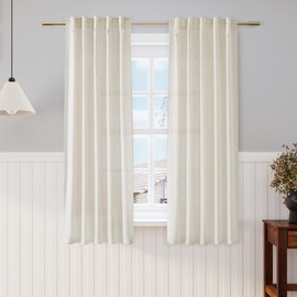 Cortinas texturizadas de lino de cocina color crema de 63 pulgadas de largo, 2 paneles de bolsillo trasero con pestaña semitransparente para ventana café, cortina neutra boho para recámara, baño, 36