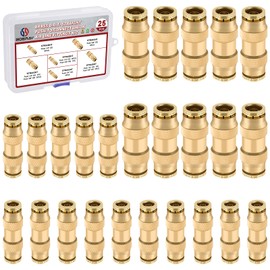 Boeray 25pcs Quick Connect Brass DOT Air Line Fittings Straight Union 1/4” 3/8” Tube Push to Connect Fittings Air Suspension Fittings Straight Air Brake Union Push Lock Pneumatic Air Hose Fittings