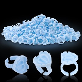 Pretty memory 300 Pcs Glue Rings for Eyelash Extensions, Lovely Heart-Shaped Lash Glue Rings Blooming Eyelash Glue Holder Volume Fanning Cup Lash Extension Supplies(Blue)