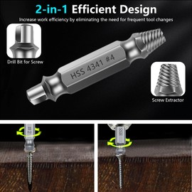 6-Piece Damaged Screw Extractor Set Easy Out Bolt & Stripped Screw Remover Kit with Storage Case for Broken Rusted Stubborn Screws Nuts Bolts DIY Home Repairs Hex Drill Bit HSS 4341 Extraction Tools