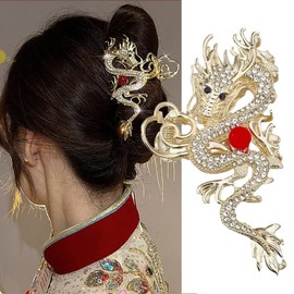 The Spring Festival Hair Clips Dragon Hair Claw Clips Large Metal Rhinestone Dragon Design Gold Hair Accessories for Women Girls Non-slip Hair Barrettes Jaw Hair Clamps for Thick/Thin Hair