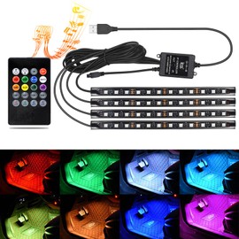 Melofo Car LED Strip Light 4 in 1 Waterproof RGB Car Interior Lighting with 72 LEDs 8 Colors, Sound Sensor and Remote Control USB Port Car Charger Atmosphere Light Bar, Valentines Gifts for Men Women