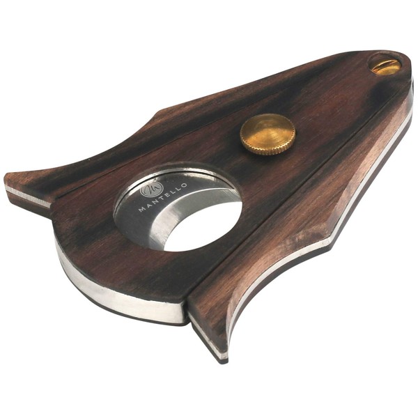 Mantello Double Blade Guillotine Cigar Cutter - Elegant Zebra Wood Handles, Premium Stainless Steel Blades - Safe Cut and Lock System, Easy-to-Grip Teardrop Body Design - Cuts Up to 55 Gauge Cigars