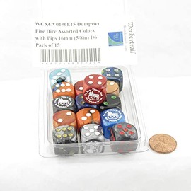 Dumpster Fire Dice Assorted Colors with Pips 16mm (5/8in) D6 Pack of 15 Wondertrail