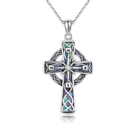 ONEFINITY Cross Compass Necklace 925 Sterling Silver Celtic Knot Compass Cross Necklace Pendant Cross Crucifix Jewelry Gifts for Women