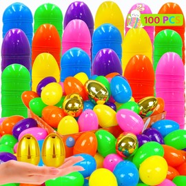 [6 Golden Eggs] 100 PCS Plastic Easter Eggs ,2.3" Empty Easter Eggs Fillable Colorful Bright Plastic Eggs Bulks Easter Hunt For Easter Egg hunt Filling Treats Easter Basket Stuffers Easter Party Favor