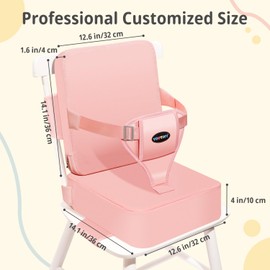 YONTINY Toddler Booster Seat for Kitchen Chair, 2-in-1 Dining Table Booster Seat with Backrest & Adjustable Straps – Easy-Clean, PU Portable Toddler Eating Travel Increasing Cushion - Pink