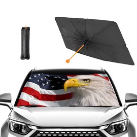 CHILL·TEK Car Windshield Umbrella, American Flag Eagle Sun Shade Umbrellas for Car Front Window, Block UV Rays Foldable Windshield Umbrella Sun Visor Protector-Keep Your Car Cool for Most Vehicles