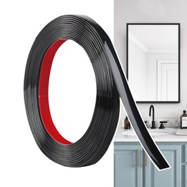 Hengrongshen Zierleisten Selbstklebend Schwarz Matt (12M x 1cm) abziehen und aufkleben, Flexible PVC Wandleisten, Ideal für Wand, Spiegel, Decke, Boden, Schrank, Fliesen, Kanten, DIY Zierleisten