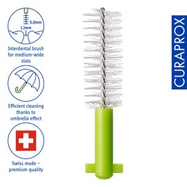 Curaprox Interdental Brushes CPS 011 Prime Refill, Pack of 8, Green, 1.1 mm Diameter, 5 mm Effectiveness, Refill, Without Holder