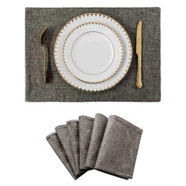 Home Brilliant Grey Table Mats 6 Pcs, Rectangle Large Placemats Non Slip Heat Insulation, Linen Place Mats for Kitchen Decor, 33 x 48 cm(13x19 Inch), Dark Grey