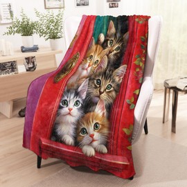 wyxdwh Cute Cat Blanket, Cozy Flannel Adorable Kittens at The Door Throw Blanket for Couch Outdoor, Plush Soft Lightweight Travel Blankets for Bed Decor and Gifts, for Women Kids Teens Girls 50"x60"