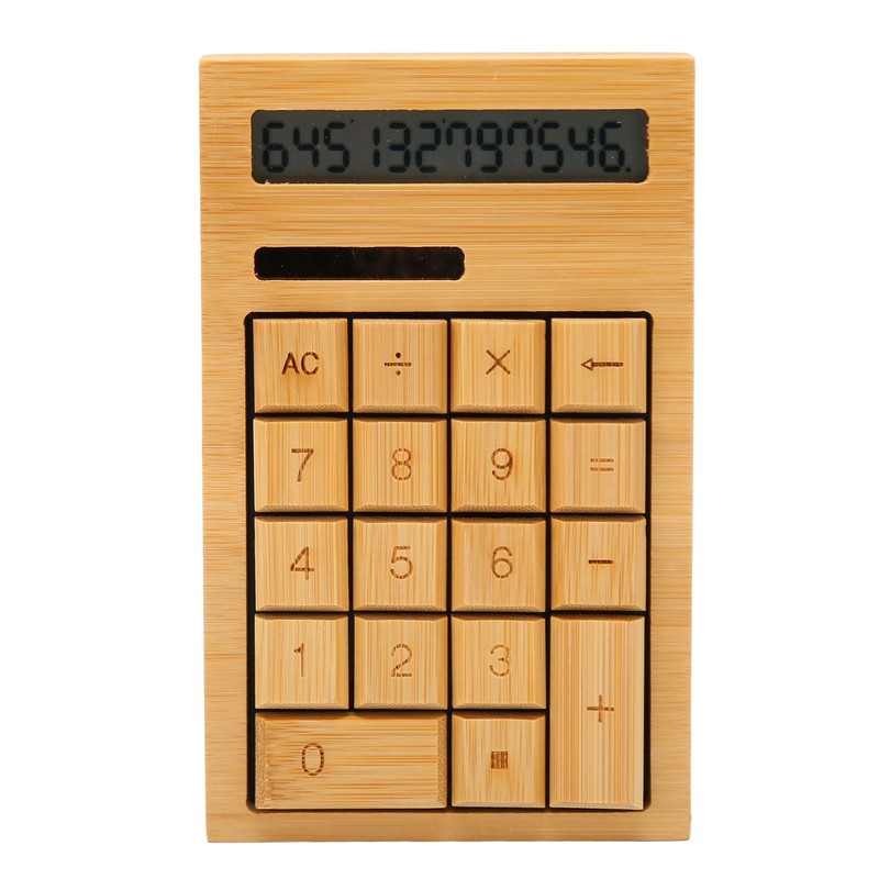 Wooden Calculator Solar Battery Powered 18 Keys Large LCD Display