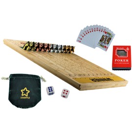 STARPPLE Metal Horse Race Board Game Set with Horse Racing Thick & Solid Wood Game Board(16”/Natural),11 Luxurious with 4Antique(Gold,Silver,Red Cooper&Bronze) Metal Craft Horses, Dice&Cards (HR-M554)