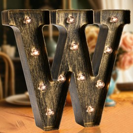 OYCBUZO Golden Black Led Marquee Letter - Industrial, Vintage Style Light Up Alphabet Letter Sign for Cafe Wedding Birthday Party Christmas Lamp Home Bar Initials Decor - W