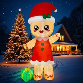 OurWarm 8FT Christmas Inflatables Gingerbread Christmas Decorations Outside, Christmas Inflatable Outdoor Decoration Gingerbread Man with 7 LED, Christmas Blow Ups Outdoor Indoor Lawn Yard Decorations