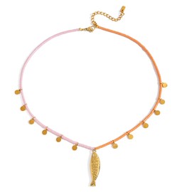 XYQ Beach Boho Fish Necklace for Women - Sardine Natural Crystal Pendant Necklace Dainty Beachy Bohemian Jewelry, Stainless Steel, No Gemstone