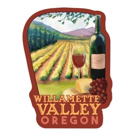 Die Cut Sticker Willamette Valley, Oregon, Wine Country, Contour Vinyl Sticker 3 to 6 inches, (Waterproof Decal for Cars, Water Bottles, Laptops, Coolers), Large