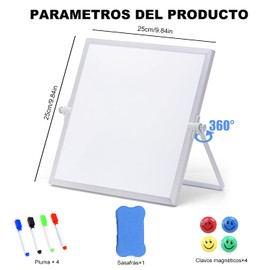 Pizarrón Blanca Pequeña, Pizarrón Blanco Chico, 25 * 25CM, Incluye 4 Plumones Pizarrón Blanco y 1 Borrador de Pizarra, Pizarra Blanca con Soport para Dibujar, Escribir, Planificar, Avisos (25 * 25CM)