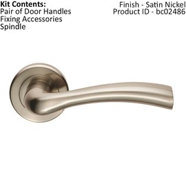 Pair Curved Flowing Flared Handle - Concealed Fix Round Rose - Satin Nickel | Door Handle Lever on Screwless Rose - Internal Door Hardware - Screws, Fixings and Spindle Included