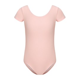 HIPPOSEUS Girls' Team Basic Short Sleeve Leotard for Ballet Dance Gymnastics Toddler Bodysuit Dancewear, AM0019DX-Pink, 4-5 Years