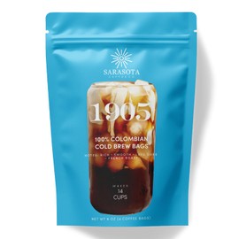 Sarasota Coffee 1905 Cold Brew Coffee Bags | 100% Colombian Dark French Roast | Rich & Smooth | Low Acid Ground Filter Packs | Cold Brew Kit Makes 14 Cups | Bold Luxe Roast Flavor