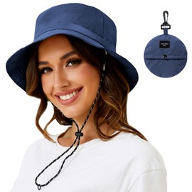 MIDNIGHTSUN Waterproof Bucket Hat Women Packable Outdoor Fishing Hat Lightweight Men UV Protection Summer Sun Hat （Navy, One Size