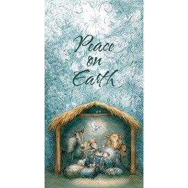 Boston International IHR 3-Ply Guest Towel Buffet Winter Holiday Christmas Paper Napkins, 16-Count, Peace Nativity