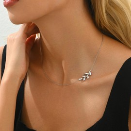 JotCa Dainty Necklace for Women Stainless Steel Sideways Leaf Choker Necklace Simple Leaf Pendant Necklace Cute Jewelry