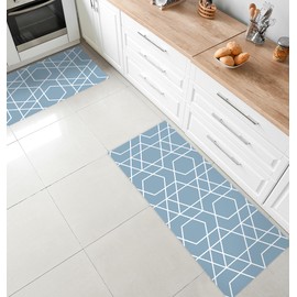 WAVAPAL Blue Abstract Geometric Line Printed Realistic Faux Kitchen Rug Sticker Removable Floor Decoration Sticker for Kitchen,Sink