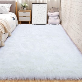 HEQUN Non-Slip Faux Fur Rug , Fluffy Rug, Shaggy Rugs ,Faux Sheepskin Rugs Floor Carpet for Bedrooms Living Room Kids Rooms Decor (White, 75 X 120 CM Square)