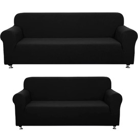 Sapphire Home 2-Piece Sofa and Loveseat Slipcovers, Couch and Loveseat Covers Set, Form fit Stretch, Wrinkle Free, Furniture Protector, Sofa Covers for Living Room, Polyester Spandex (Black)