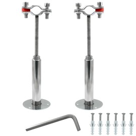 2 Pcs 1/2inch Adjustable Ceiling Pipe Support Stainless Steel Pipe Bracket OD Pipe 15-19mm, Wall Mount Clamp Bracket Kit with Screws, Ideal for Pipe, Tube or Rod Fixing (100-200mm)