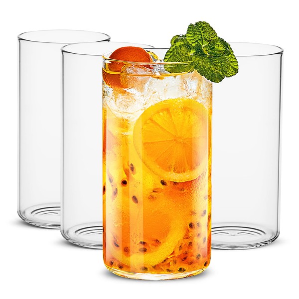 LUXU Drinking Glasses 19 oz, Thin Highball Glasses Set of 4,Clear Tall Glass Cups For Water, Juice, Beer, Drinks, and Cocktails and Mixed Drinks