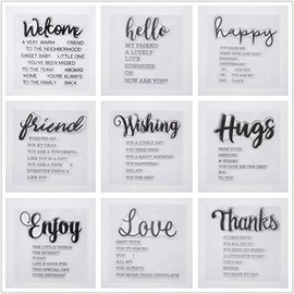 WooYangFun Joyful Home 9pcs/set Welcome Hello Happy Sentiments Rubber Clear Stamp for Card Making Decoration and Scrapbooking