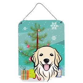 Caroline's Treasures BB1577DS1216 Christmas Tree and Golden Retriever Wall or Door Hanging Prints Aluminum Metal Sign Kitchen Wall Bar Bathroom Plaque Home Decor Front Door Plaque, 12x16, Multicolor