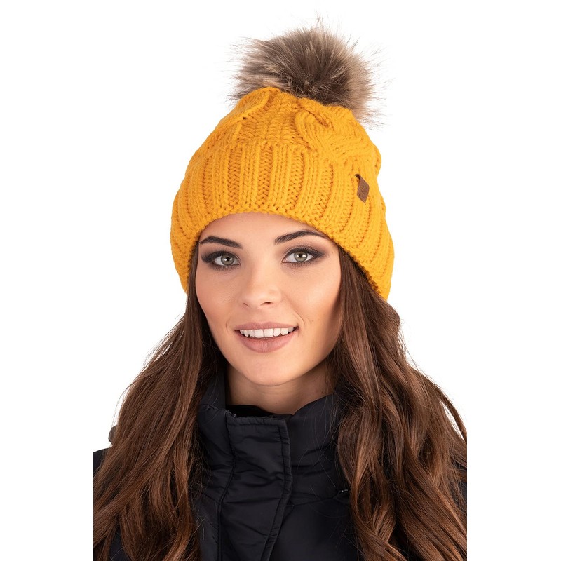 VIVISENCE 7014 Women's Bobble Hat Winter Warm Thick Patterned Made