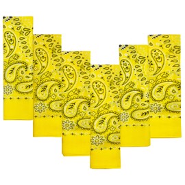 EVERY-VILLE Where EVERYone is Welcome 6 Pack Yellow Bandana for Women Men Gift Packaging - 55x55cm, Paisley - Gold Cowgirl Cowboy Motorbike Accessories Scarf Headband Neckerchief