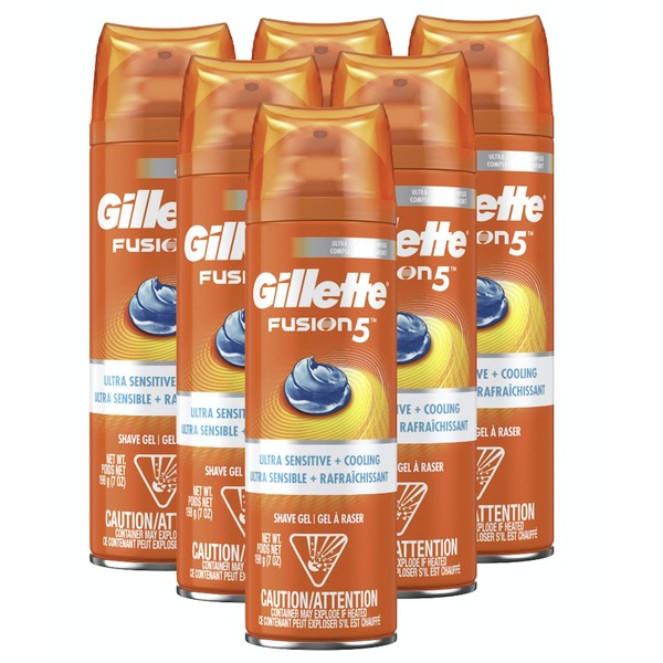 Gillette Fusion5 Ultra Sensitive Cooling Gel, 7 Ounce (Pack of 6)