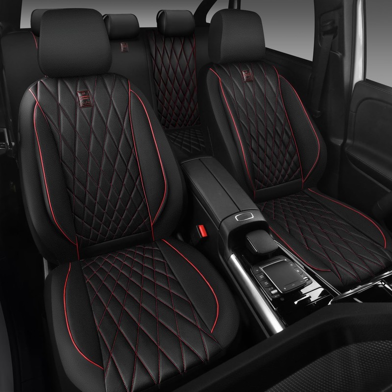 CAR PASS Piping Luxury Leather Seat Covers Full Set,5 Seats