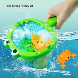 Baby Bath Toys 1 Pcs Crab Animals Fishing Net with 2 Pcs Water Floating Sea Animals Crab Toys, Bathroom Pool Water Floating Accessory Duck Crab Frog Fishing Play Set for Toddlers