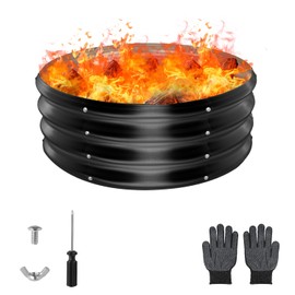 Raynesys 24 Inch Round Galvanized Fire Pit Ring, Round Galvanized Fire Ring, 2 Feet Diameter Round fire Pit, Outdoor fire Pit for Backyard, Camping, Bonfire, Black
