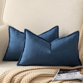 Yaertun Set of 2 Linen Pure Colour Decorative Cushion Covers Modern Cushion Covers Bedroom Sofa Living Room Decorative Cushion Bed Cushion Cover Sofa Cushion 40 x 80 cm Navy Blue